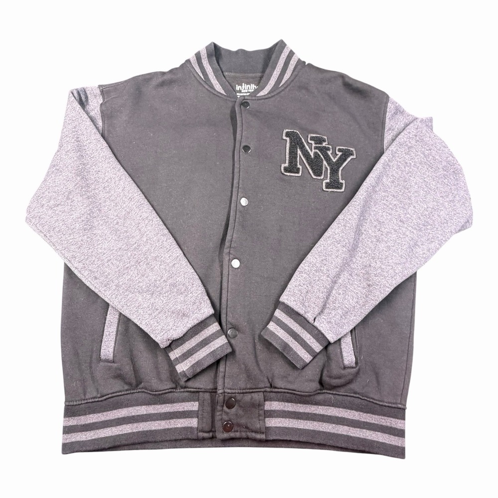 Infinity NY Letterman Varsity Jacket Gray‎ Snap Button Unisex Size XL